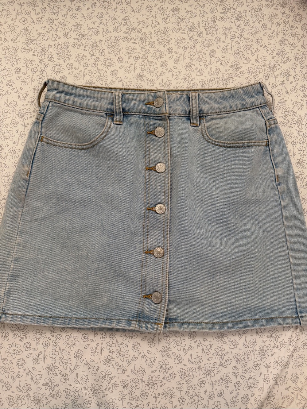 Light Blue Button-Front Denim Mini Skirt